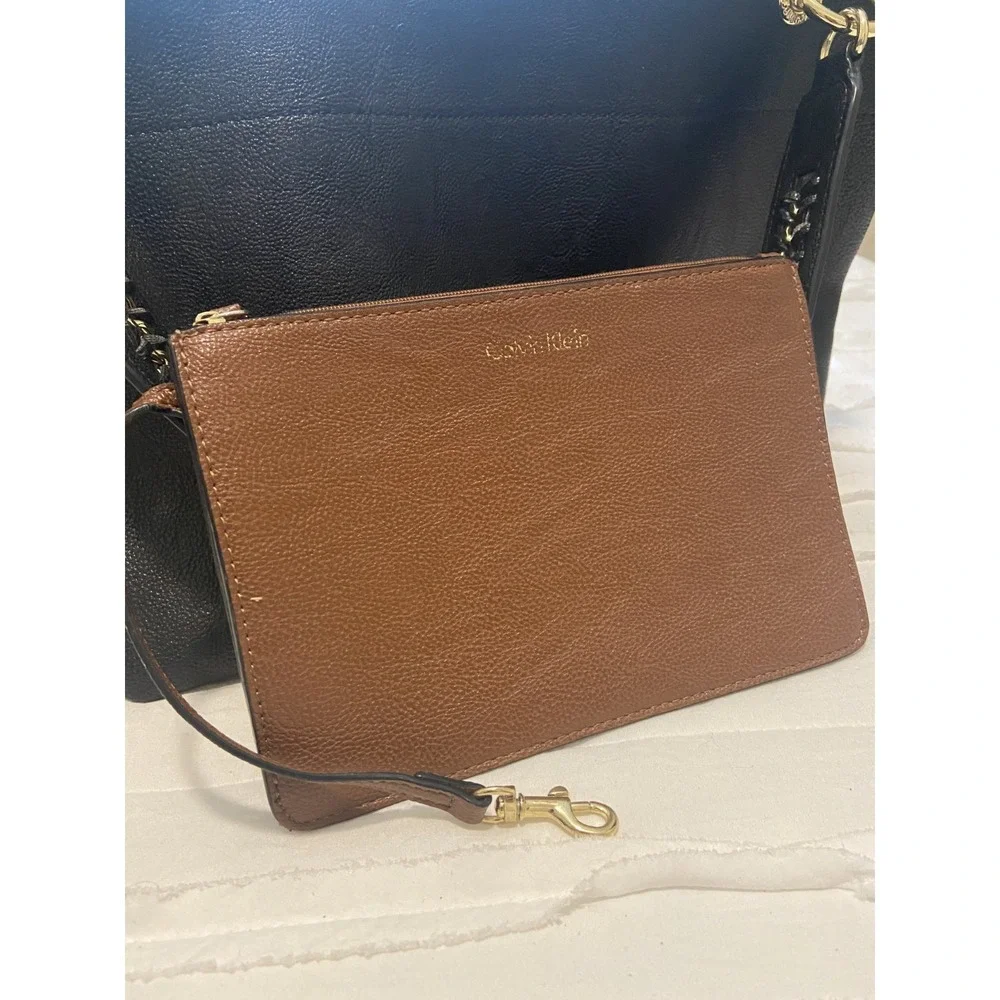 Calvin Klein Women's Reversible Hobo Shoulder Handbag Black Brown Faux Leather